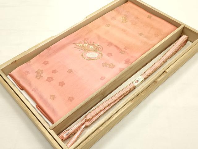 平和屋本店●和装小物　帯締め・帯揚げセット　平組　刺繍　花鼓　暈し染め　金糸　正絹　逸品　未使用品あり　AABE9190ay