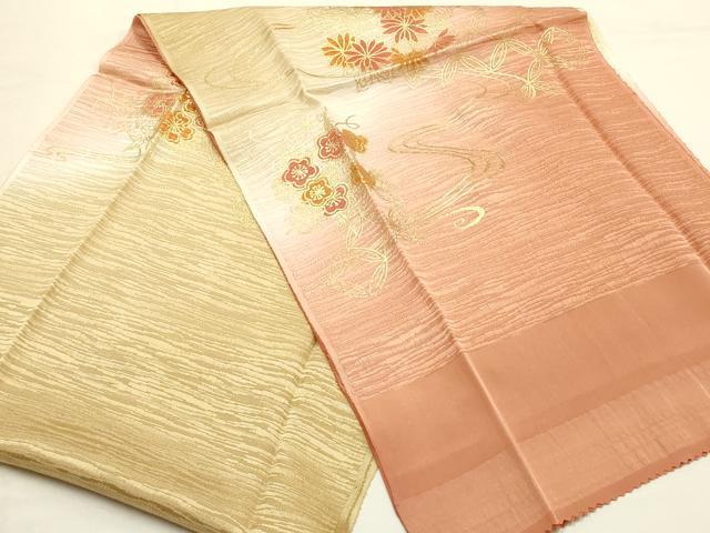 平和屋本店●和装小物　帯締め・帯揚げセット　笹浪組　流水花文　金糸　金彩　逸品　未使用　AABE9194ay