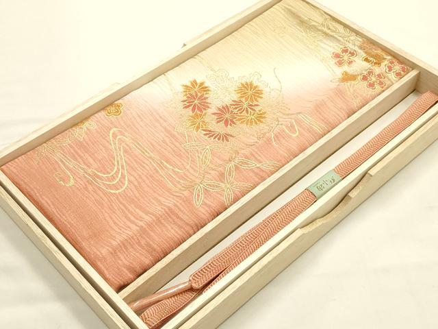 平和屋本店●和装小物　帯締め・帯揚げセット　笹浪組　流水花文　金糸　金彩　逸品　未使用　AABE9194ay