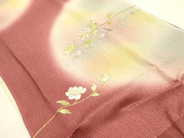 平和屋本店●和装小物　帯締め・帯揚げセット　高麗組 綾出し　枝花文　暈し染め　金銀糸　金銀彩　逸品　未使用　AABE9195ay
