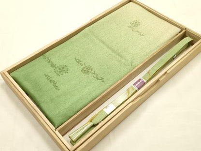平和屋本店●和装小物　帯締め・帯揚げセット　高麗組　蔦草花文　暈し染め　金糸　正絹　逸品　未使用　AABE9196ay