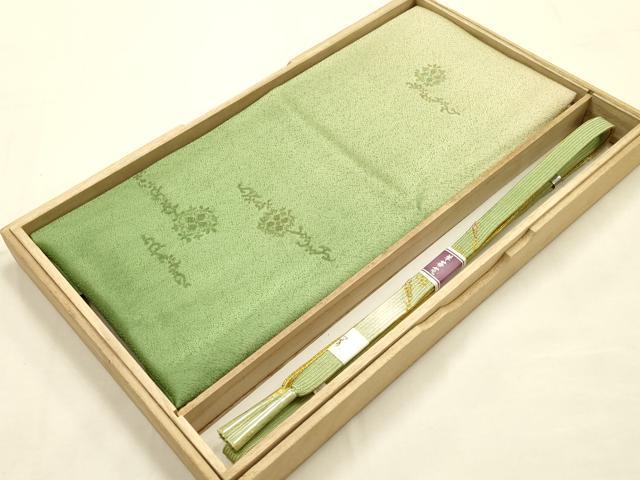 平和屋本店●和装小物　帯締め・帯揚げセット　高麗組　蔦草花文　暈し染め　金糸　正絹　逸品　未使用　AABE9196ay