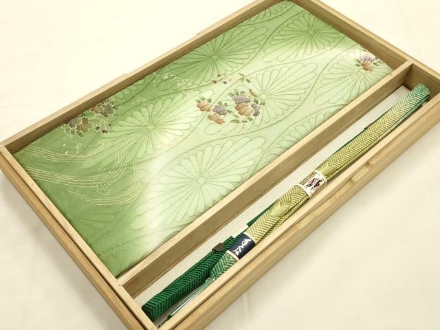 平和屋本店●和装小物　帯締め・帯揚げセット　笹浪組　流水雪輪花文　立涌　暈し染め　金糸　金彩　逸品　未使用品あり　AABE9198ay