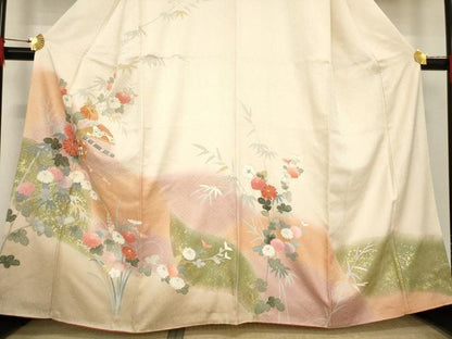 平和屋着物●訪問着　友禅　駒刺繍　花鼓文　暈し染め　金銀彩　正絹　逸品　AABE9203ck