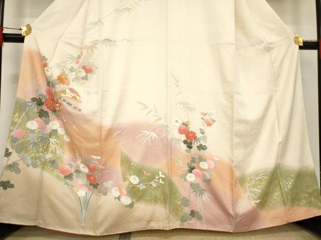 平和屋着物●訪問着　友禅　駒刺繍　花鼓文　暈し染め　金銀彩　正絹　逸品　AABE9203ck