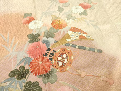 平和屋着物●訪問着　友禅　駒刺繍　花鼓文　暈し染め　金銀彩　正絹　逸品　AABE9203ck