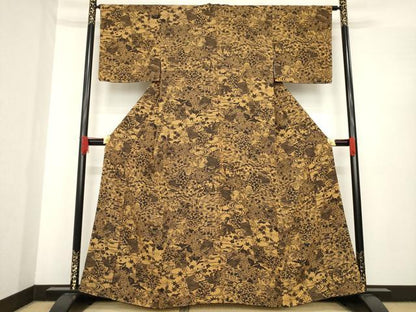平和屋着物●上質な小紋　型染め　流水風景花文　正絹　逸品　AABE9204ck