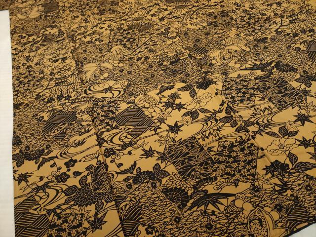 平和屋着物●上質な小紋　型染め　流水風景花文　正絹　逸品　AABE9204ck