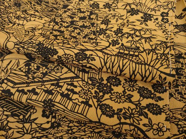 平和屋着物●上質な小紋　型染め　流水風景花文　正絹　逸品　AABE9204ck 平和屋着物○上質な小紋 型染め 流水風景花文 正絹 逸品 AABE9204ck