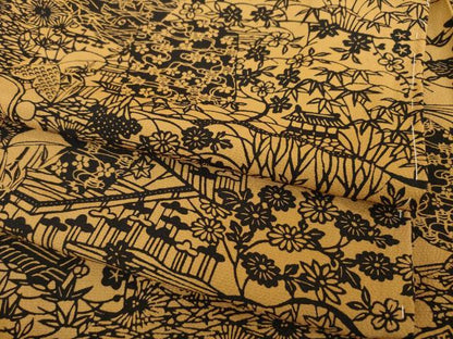 平和屋着物●上質な小紋　型染め　流水風景花文　正絹　逸品　AABE9204ck