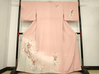 平和屋着物●訪問着　友禅　草花文　暈し染め　金彩　正絹　逸品　AABE9205ck