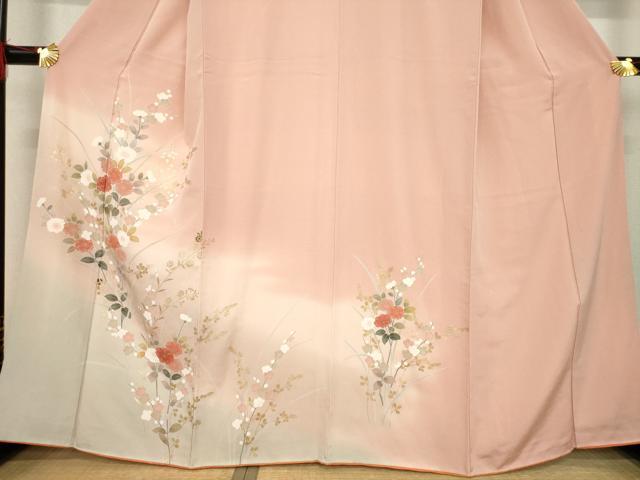 平和屋着物●訪問着　友禅　草花文　暈し染め　金彩　正絹　逸品　AABE9205ck
