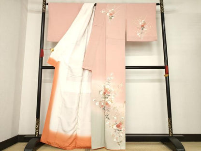 平和屋着物●訪問着　友禅　草花文　暈し染め　金彩　正絹　逸品　AABE9205ck