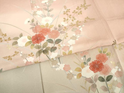平和屋着物●訪問着　友禅　草花文　暈し染め　金彩　正絹　逸品　AABE9205ck