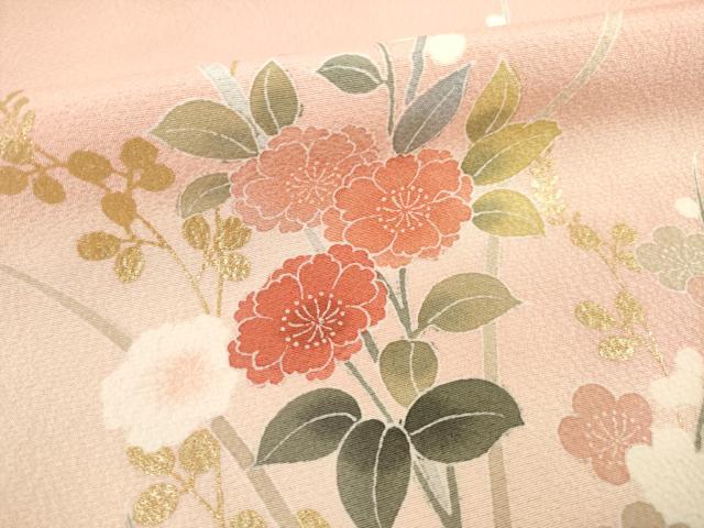 平和屋着物●訪問着　友禅　草花文　暈し染め　金彩　正絹　逸品　AABE9205ck
