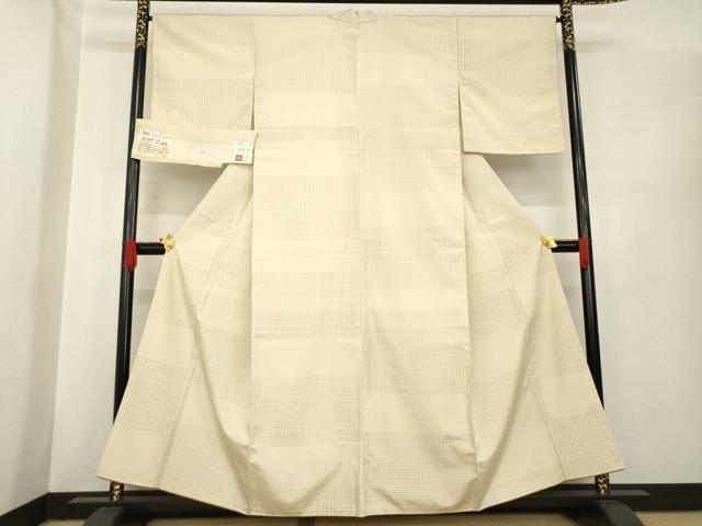 平和屋着物●三代目市三郎　紬　格子　反端付き　正絹　逸品　未使用　AABE9206ck