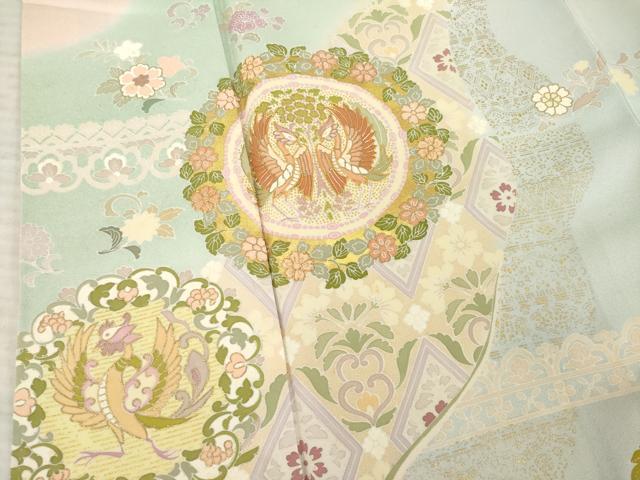 平和屋着物●訪問着　友禅　駒刺繍　向い鳥花丸文　暈し染め　金彩　正絹　逸品　AABE9209ck