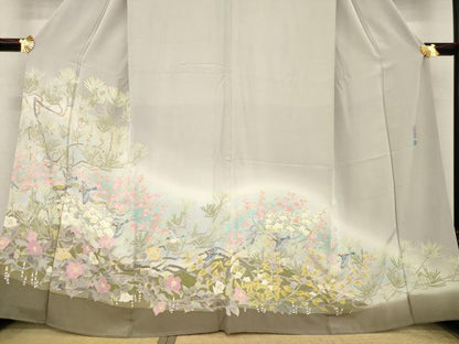 平和屋着物●本加賀友禅作家　百貫華峰　色留袖　友禅　竹　花鳥文　暈し染め　正絹　逸品　AABE9210ck