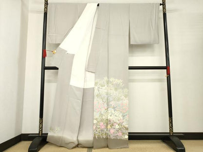 平和屋着物●本加賀友禅作家　百貫華峰　色留袖　友禅　竹　花鳥文　暈し染め　正絹　逸品　AABE9210ck