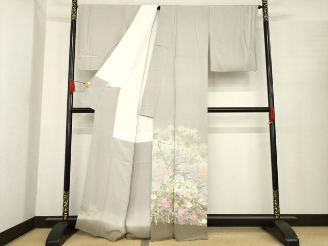 平和屋着物●本加賀友禅作家　百貫華峰　色留袖　友禅　竹　花鳥文　暈し染め　正絹　逸品　AABE9210ck