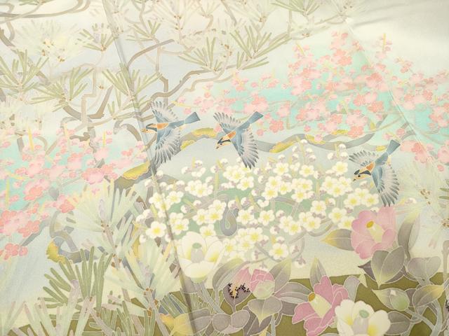 平和屋着物●本加賀友禅作家　百貫華峰　色留袖　友禅　竹　花鳥文　暈し染め　正絹　逸品　AABE9210ck