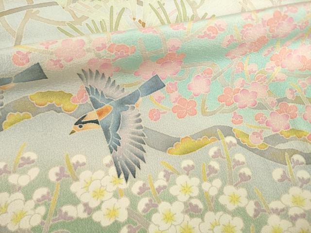 平和屋着物●本加賀友禅作家　百貫華峰　色留袖　友禅　竹　花鳥文　暈し染め　正絹　逸品　AABE9210ck