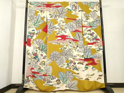 平和屋着物●豪華振袖　型染め　松皮菱花文　正絹　逸品　AABE9214ck
