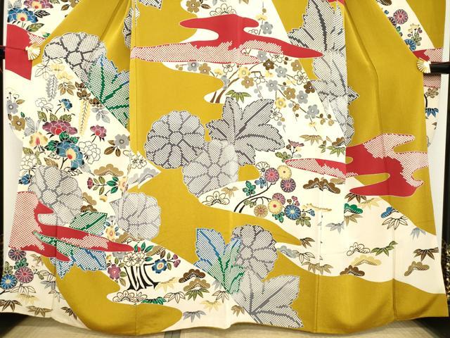 平和屋着物●豪華振袖　型染め　松皮菱花文　正絹　逸品　AABE9214ck