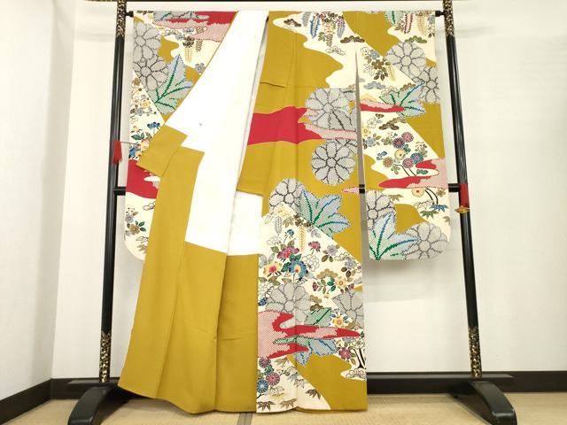 平和屋着物●豪華振袖　型染め　松皮菱花文　正絹　逸品　AABE9214ck