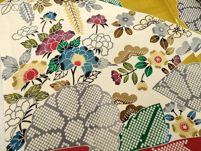 平和屋着物●豪華振袖　型染め　松皮菱花文　正絹　逸品　AABE9214ck