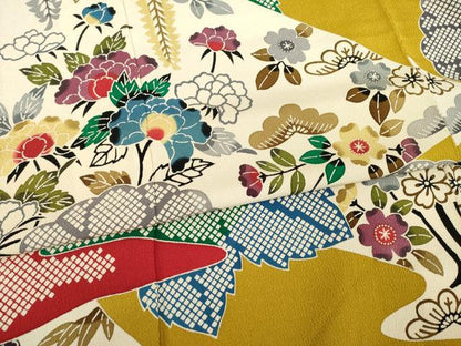 平和屋着物●豪華振袖　型染め　松皮菱花文　正絹　逸品　AABE9214ck