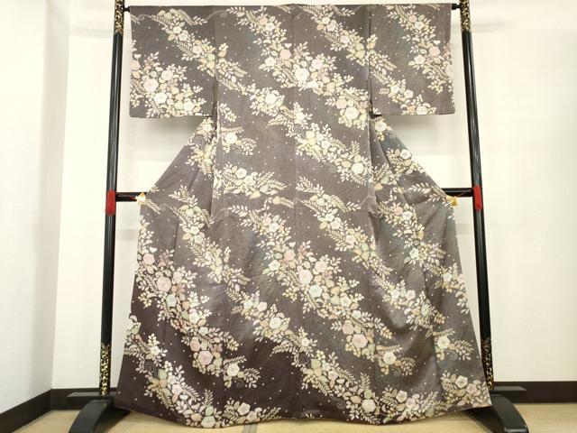 平和屋着物●訪問着　辻が花　草花文　暈し染め　正絹　逸品　AABE9215ck