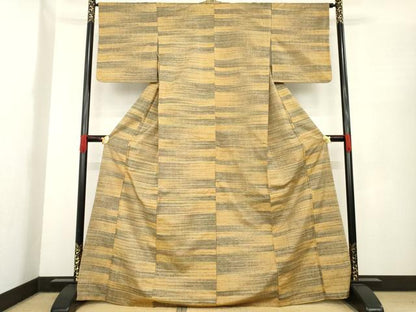 平和屋着物●郡上紬　草木染　横段文　正絹　逸品　AABE9216ck