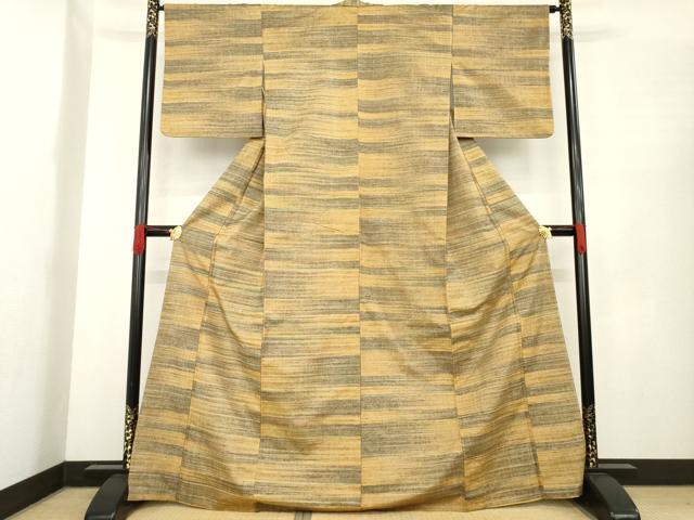 平和屋着物●郡上紬　草木染　横段文　正絹　逸品　AABE9216ck