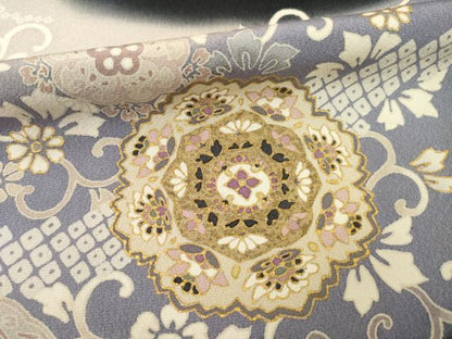平和屋着物●訪問着　駒刺繍　道長花文　黒地　金彩　ロング丈　正絹　逸品　AABE9217ck