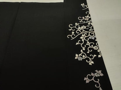 平和屋着物●訪問着　駒刺繍　道長花文　黒地　金彩　ロング丈　正絹　逸品　AABE9217ck