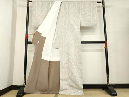 平和屋着物●お召　草花文　正絹　逸品　未使用　AABE9219ck
