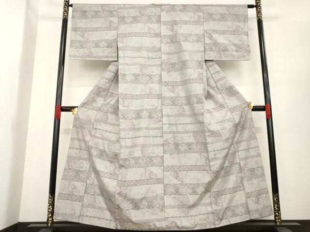 平和屋着物●本場大島紬　白大島　一元7マルキ　総絣　横段花鳥文　正絹　逸品　AABE9222ck
