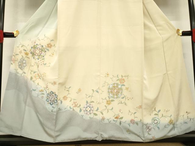 平和屋着物●訪問着　総刺繍　中国三大刺繍　スワトウ刺繍　汕頭刺繍　相良刺繍　道長花唐草文　暈し染め　正絹　逸品　AABE9226ck
