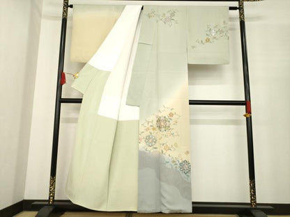 平和屋着物●訪問着　総刺繍　中国三大刺繍　スワトウ刺繍　汕頭刺繍　相良刺繍　道長花唐草文　暈し染め　正絹　逸品　AABE9226ck