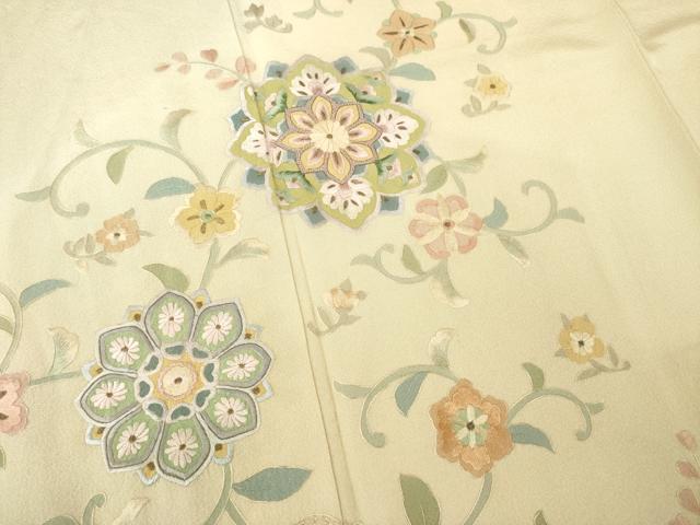 平和屋着物●訪問着　総刺繍　中国三大刺繍　スワトウ刺繍　汕頭刺繍　相良刺繍　道長花唐草文　暈し染め　正絹　逸品　AABE9226ck