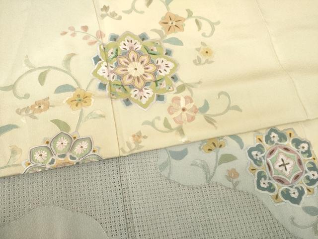 平和屋着物●訪問着　総刺繍　中国三大刺繍　スワトウ刺繍　汕頭刺繍　相良刺繍　道長花唐草文　暈し染め　正絹　逸品　AABE9226ck