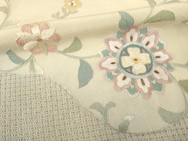 平和屋着物●訪問着　総刺繍　中国三大刺繍　スワトウ刺繍　汕頭刺繍　相良刺繍　道長花唐草文　暈し染め　正絹　逸品　AABE9226ck
