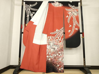 平和屋着物●越後十日町の一流染匠　桐屋・翠山工房　振袖　辻が花　絞り　舞花文　暈し染め　正絹　逸品　AABE9227ck