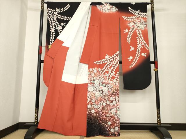 平和屋着物●越後十日町の一流染匠　桐屋・翠山工房　振袖　辻が花　絞り　舞花文　暈し染め　正絹　逸品　AABE9227ck