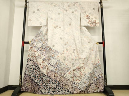 平和屋着物●十七代京屋林蔵　訪問着　本場結城紬地　辻が花　正絹　逸品　AABE9230ck