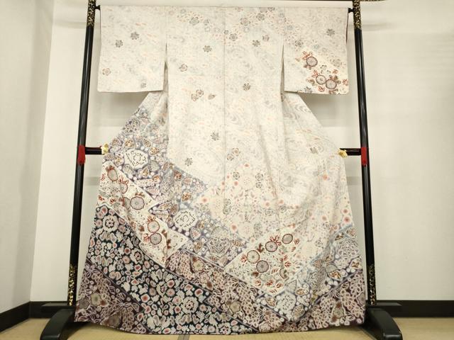 平和屋着物●十七代京屋林蔵　訪問着　本場結城紬地　辻が花　正絹　逸品　AABE9230ck
