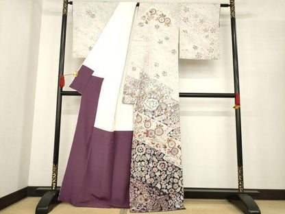 平和屋着物●十七代京屋林蔵　訪問着　本場結城紬地　辻が花　正絹　逸品　AABE9230ck