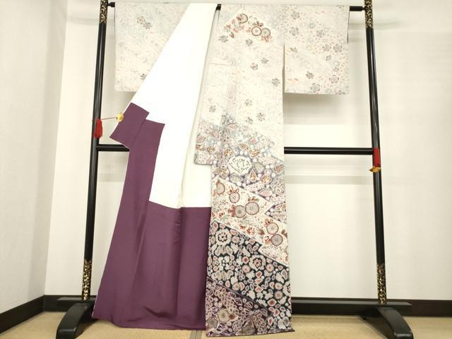 平和屋着物●十七代京屋林蔵　訪問着　本場結城紬地　辻が花　正絹　逸品　AABE9230ck