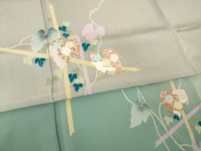 平和屋着物●訪問着　友禅　蔦草文　暈し染め　正絹　逸品　AABE9232ck